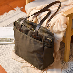 Khaki Canvas&Leather Mens Tote Handbag Messenger Bags Shoulder Tote Bag For Women