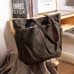 Khaki Canvas&Leather Mens Tote Handbag Messenger Bags Shoulder Tote Bag For Women
