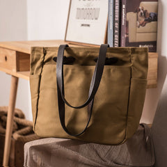 Green Canvas&Leather Mens Tote Handbag Messenger Bags Shoulder Tote Bag For Women