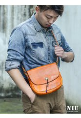 Tan Casual Handmade Mens 8 inches Small Side Bag Messenger Bag Coffee Courier Bag For Men - iwalletsmen