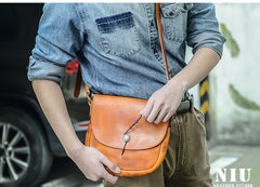 Tan Casual Handmade Mens 8 inches Small Side Bag Messenger Bag Coffee Courier Bag For Men - iwalletsmen