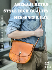 Tan Casual Handmade Mens 8 inches Small Side Bag Messenger Bag Coffee Courier Bag For Men - iwalletsmen