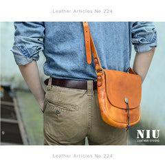 Tan Casual Handmade Mens 8 inches Small Side Bag Messenger Bag Coffee Courier Bag For Men - iwalletsmen