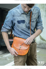 Tan Casual Handmade Mens 8 inches Small Side Bag Messenger Bag Coffee Courier Bag For Men - iwalletsmen