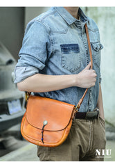 Tan Casual Handmade Mens 8 inches Small Side Bag Messenger Bag Coffee Courier Bag For Men - iwalletsmen