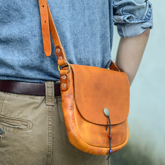 Tan Casual Handmade Mens 8 inches Small Side Bag Messenger Bag Coffee Courier Bag For Men - iwalletsmen