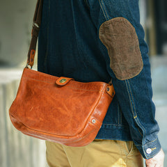 Casual Tan Leather Mens 8 inches Postman Bag Side Bag Brown Leather Messenger Bags Courier Bag For Men - iwalletsmen