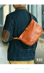 Casual Tan Leather Mens 8 inches Postman Bag Side Bag Brown Leather Messenger Bags Courier Bag For Men - iwalletsmen