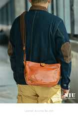 Casual Tan Leather Mens 8 inches Postman Bag Side Bag Brown Leather Messenger Bags Courier Bag For Men - iwalletsmen