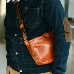 Casual Tan Leather Mens 8 inches Postman Bag Side Bag Brown Leather Messenger Bags Courier Bag For Men - iwalletsmen
