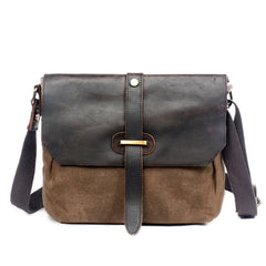 Khaki Leather Canvas Shoulder Bag Mens Cycling Khaki Canvas Small Messenger Bag For Men - iwalletsmen