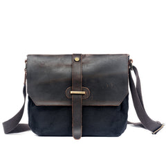 Green Leather Canvas Shoulder Bag Mens Cycling Green Canvas Small Messenger Bag For Men - iwalletsmen