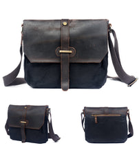 Green Leather Canvas Shoulder Bag Mens Cycling Green Canvas Small Messenger Bag For Men - iwalletsmen