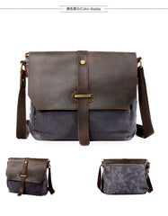 Green Leather Canvas Shoulder Bag Mens Cycling Green Canvas Small Messenger Bag For Men - iwalletsmen
