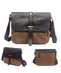 Green Leather Canvas Shoulder Bag Mens Cycling Green Canvas Small Messenger Bag For Men - iwalletsmen