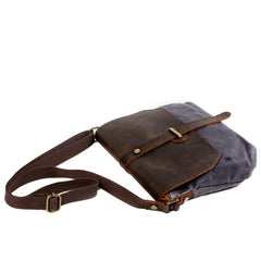 Gray Leather Canvas Shoulder Bag Mens Cycling Gray Canvas Small Messenger Bag For Men - iwalletsmen