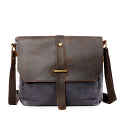 Khaki Leather Canvas Shoulder Bag Mens Cycling Khaki Canvas Small Messenger Bag For Men - iwalletsmen