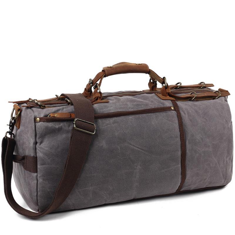 Khaki Waxed Canvas Mens Weekender Bag Travel Handbag Casual Canvas Duffle Bag for Men - iwalletsmen