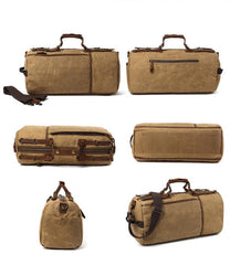 Khaki Waxed Canvas Mens Weekender Bag Travel Handbag Casual Canvas Duffle Bag for Men - iwalletsmen
