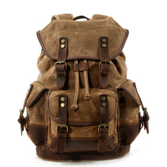 Coffee Waxed Canvas Travel Backpack Canvas Mens Coffee Laptop Backpack Hiking Backpack For Men - iwalletsmen