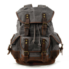 Gray Waxed Canvas Travel Backpack Canvas Mens Gray Laptop Backpack Hiking Backpack For Men - iwalletsmen