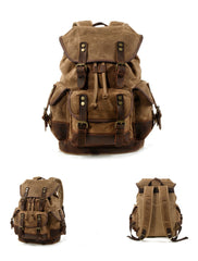 Army Green Waxed Canvas Travel Backpack Canvas Mens Green Laptop Backpack Hiking Backpack For Men - iwalletsmen
