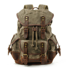 Army Green Waxed Canvas Travel Backpack Canvas Mens Green Laptop Backpack Hiking Backpack For Men - iwalletsmen
