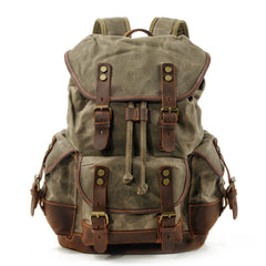 Khaki Waxed Canvas Travel Backpack Canvas Mens Khaki Laptop Backpack Hiking Backpack For Men - iwalletsmen