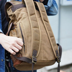 Coffee Waxed Canvas Travel Backpack Canvas Mens Coffee Laptop Backpack Hiking Backpack For Men - iwalletsmen