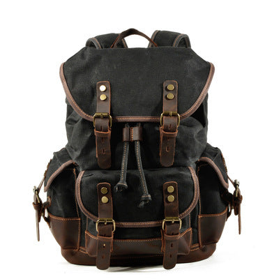 Black Waxed Canvas Travel Backpack Canvas Mens Black Laptop Backpack Hiking Backpack For Men - iwalletsmen