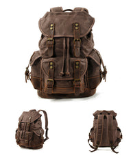 Coffee Waxed Canvas Travel Backpack Canvas Mens Coffee Laptop Backpack Hiking Backpack For Men - iwalletsmen