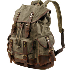 Gray Waxed Canvas Travel Backpack Canvas Mens Gray Laptop Backpack Hiking Backpack For Men - iwalletsmen