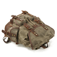 Army Green Waxed Canvas Travel Backpack Canvas Mens Green Laptop Backpack Hiking Backpack For Men - iwalletsmen