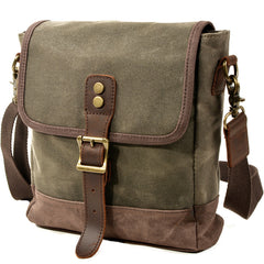 Khaki Waxed Canvas Vertical Side Bag Messenger Bag Mens Cycling Khaki Canvas Messenger Bag For Men - iwalletsmen