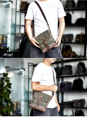 Khaki Waxed Canvas Vertical Side Bag Messenger Bag Mens Cycling Khaki Canvas Messenger Bag For Men - iwalletsmen