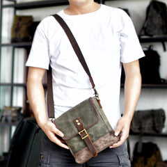 Gray Waxed Canvas Vertical Side Bag Messenger Bag Mens Cycling Gray Canvas Messenger Bag For Men - iwalletsmen