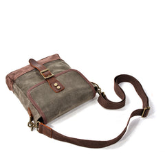 Gray Waxed Canvas Vertical Side Bag Messenger Bag Mens Cycling Gray Canvas Messenger Bag For Men - iwalletsmen