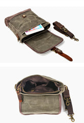 Gray Waxed Canvas Vertical Side Bag Messenger Bag Mens Cycling Gray Canvas Messenger Bag For Men - iwalletsmen