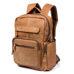 Casual Khaki Leather Mens 13 inches School Backpacks Tan Computer Backpack for Men - iwalletsmen