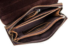 Khaki Cool Mens long Wallet Wristlet Wallets Clutch Wallet Dark Brown Long allets for MenW - iwalletsmen