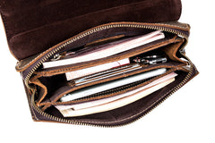 Khaki Cool Mens long Wallet Wristlet Wallets Clutch Wallet Dark Brown Long allets for MenW - iwalletsmen