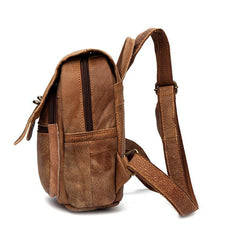 Brown Fashion Mens Leather 12-inch Small Computer Backpacks Laptop Backpacks School Backpack for men - iwalletsmen