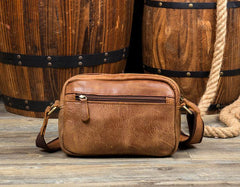 Khaki Leather 10 inches Mens Small Messenger Bag Brown Courier Bags Postman Bag for Men - iwalletsmen