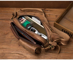 Cool Khaki Mens Leather Fanny Pack Mens Waist Bag Hip Pack Belt Bags Bumbag for Men - iwalletsmen