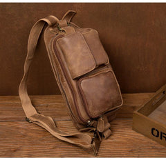Cool Khaki Mens Leather Fanny Pack Mens Waist Bag Hip Pack Belt Bags Bumbag for Men - iwalletsmen