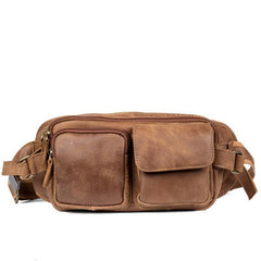 Cool Khaki Mens Leather Fanny Pack Mens Waist Bag Hip Pack Belt Bags Bumbag for Men - iwalletsmen