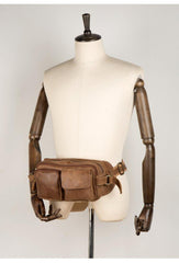Cool Khaki Mens Leather Fanny Pack Mens Waist Bag Hip Pack Belt Bags Bumbag for Men - iwalletsmen