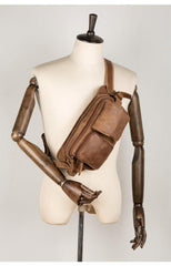 Cool Khaki Mens Leather Fanny Pack Mens Waist Bag Hip Pack Belt Bags Bumbag for Men - iwalletsmen