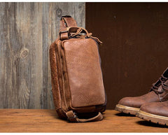 Khaki Leather Mens Fanny Pack Brown Waist Bag Hip Pack Belt Bags Bumbag for Men - iwalletsmen