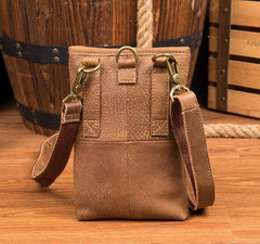Cool Khaki Leather Mens Casual Waist Bag Belt Pouch Mini Messenger Bags Side Bag for Men - iwalletsmen